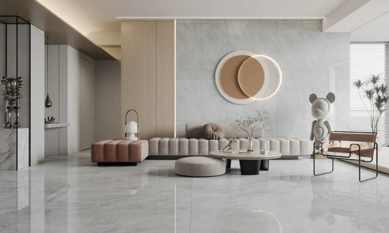莫地卡灰通體大理石瓷磚，締造高級端莊的空間